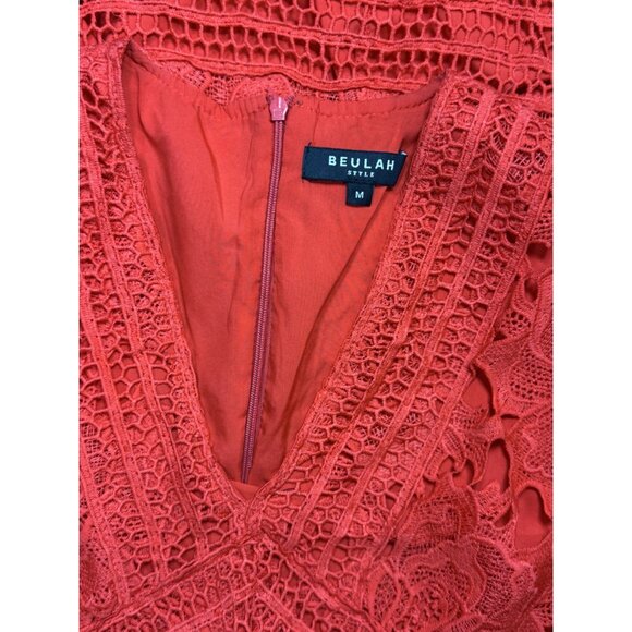 NEW BEULAH STYLE Size M Womens Red Lace Mini Dress Boho Peasant Beach Summer - Picture 16 of 16